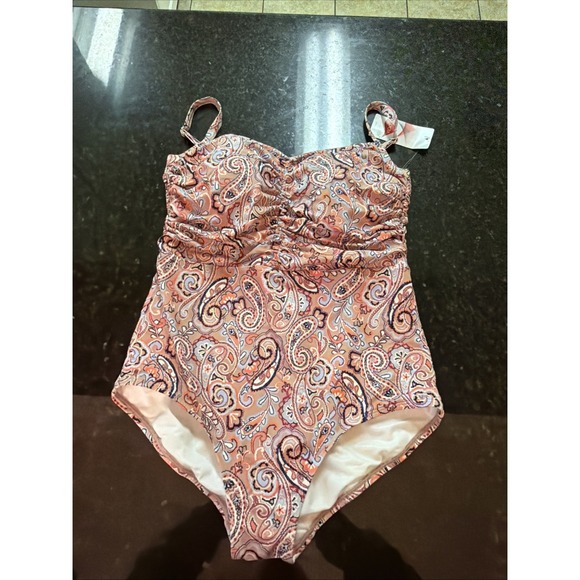 Lands' End Other - New Lands End Swimsuit Women's Sz 12 Paisley Print Shelf Bra Ruching Slimming